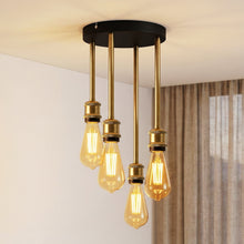 将图片加载到图库查看器，ANWIO Lampadario a Sospensione E27, Lampada da Soffitto Industriale Vintage Nero, Lampadari Cucina 4 Luci，Lampadario Moderno Per Soggiorno, Sala da Pranzo, Camera Da Letto(Senza Lampadina) [Classe di efficienza energetica A]
