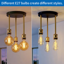 将图片加载到图库查看器，ANWIO Lampada da Soffitto E27 Nero, Lampadario a Sospensione 3 Luci, Lampadario Camera da Letto, Lampadari Vintage Industriale Per Cucina, Soggiorno, Salotto, Sala Da Pranzo (Senza Lampadina) [Classe di efficienza energetica A]
