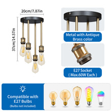 将图片加载到图库查看器，ANWIO Lampadario a Sospensione E27, Lampada da Soffitto Industriale Vintage Nero, Lampadari Cucina 4 Luci，Lampadario Moderno Per Soggiorno, Sala da Pranzo, Camera Da Letto(Senza Lampadina) [Classe di efficienza energetica A]
