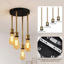 将图片加载到图库查看器，ANWIO Lampadario a Sospensione E27, Lampada da Soffitto Industriale Vintage Nero, Lampadari Cucina 4 Luci，Lampadario Moderno Per Soggiorno, Sala da Pranzo, Camera Da Letto(Senza Lampadina) [Classe di efficienza energetica A]
