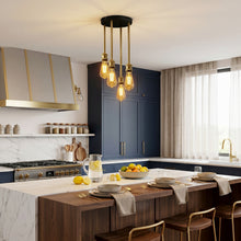 将图片加载到图库查看器，ANWIO Lampadario a Sospensione E27, Lampada da Soffitto Industriale Vintage Nero, Lampadari Cucina 4 Luci，Lampadario Moderno Per Soggiorno, Sala da Pranzo, Camera Da Letto(Senza Lampadina) [Classe di efficienza energetica A]
