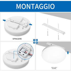 ANWIO Plafoniera LED Impermeabile Rotonda IP65 15W 1500LM Bianca Naturale 4000K φ220*50mm