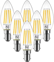 B15 LED Filament Candle Bulb, 470Lm, ANWIO Small Bayonet 4W C35 Glass Light Bulb, Replace 40W, Warm White 2700K, Non-dimmable, 6 Pack