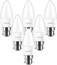 B22 LED Candle Bulbs C37, 6-Pack, ANWIO 4.5W Equivalent to 40W, 470Lm 6500K Daylight/Cool White Non-Dimmable Light Bulb