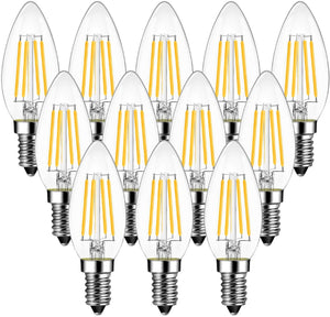 12 Unidades 4.5W Bombillas LED con Filamento E14, 470 Lúmenes, 2700K Blanco Cálido, C35 Bombilla Vela Vintage Retro Decorativa, No Regulable -ANWIO.