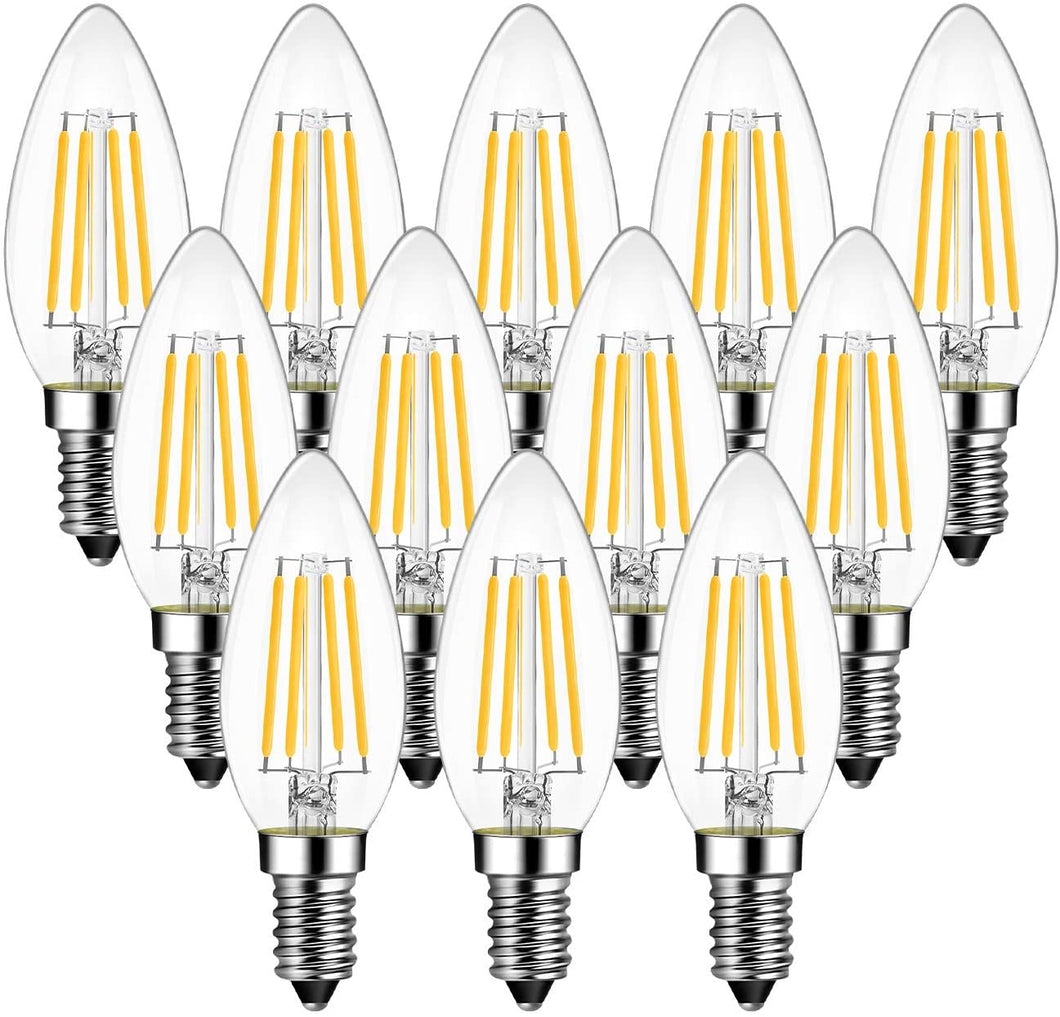 12 Unidades 4.5W Bombillas LED con Filamento E14, 470 Lúmenes, 2700K Blanco Cálido, C35 Bombilla Vela Vintage Retro Decorativa, No Regulable -ANWIO.