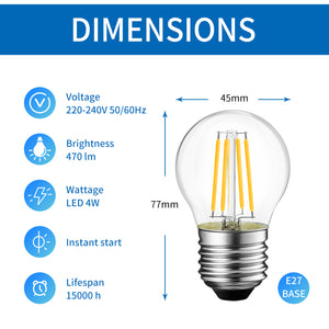 ANWIO Lampadine Filamenti LED Attacco E27 G45 470LM 4W 2700K Pacco da 6 Unità
