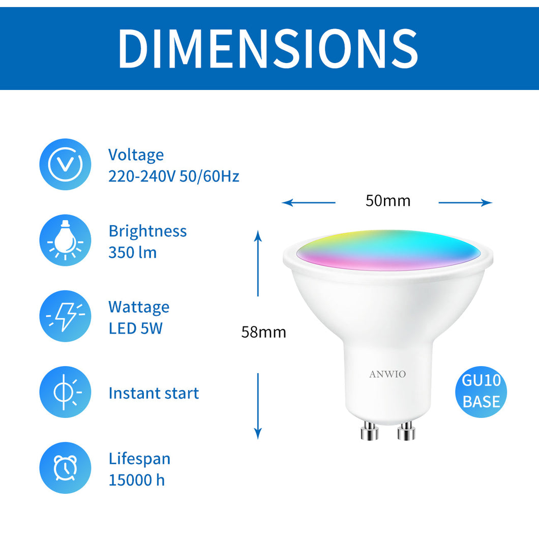 ANWIO Lampadine LED GU10 Smart 5W 350LM Pacco da 6 Unità