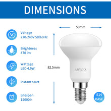 Load image into Gallery viewer, ANWIO Lampadine LED Riflettore R50 E14 4.9W 470LM 6500K Pacco da 6 Unità
