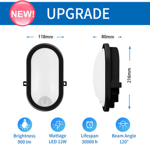 ANWIO Plafoniera Nera LED con Sensore di Movimento IP54 4000K 12W 900LM Pacco da 2 Unità