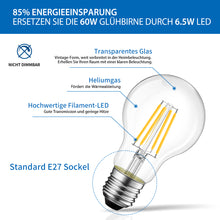 Load image into Gallery viewer, ANWIO E27 Filament LED Glühfaden A60 6.5W
